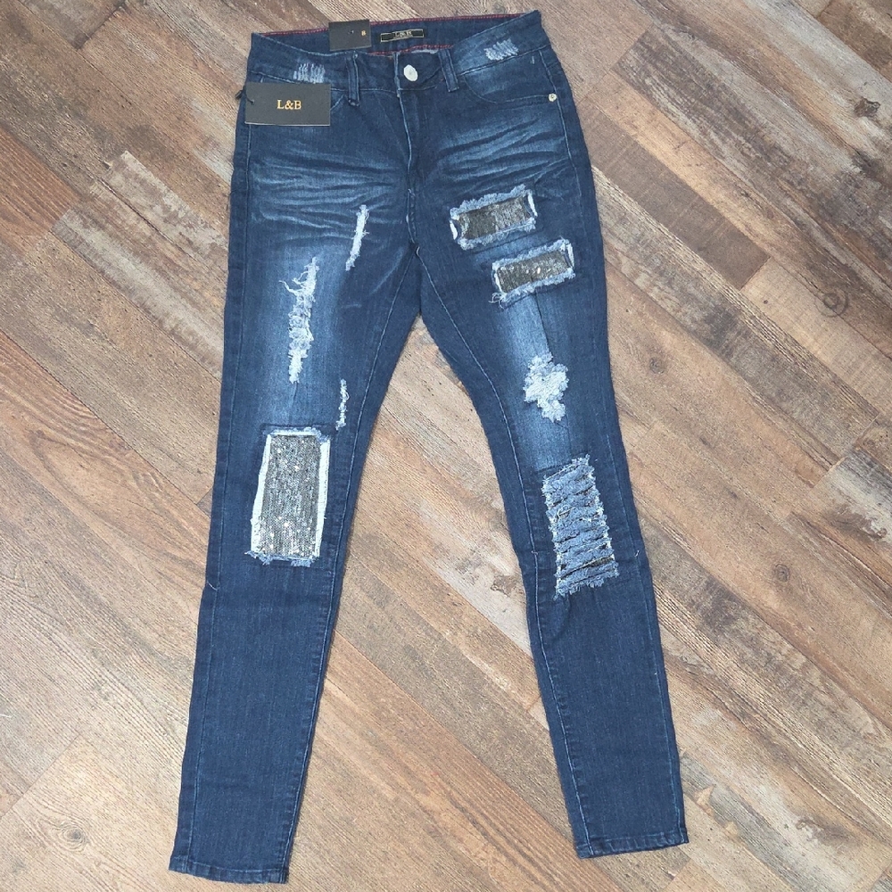 L&B Women's Dark Blue Distressed Skinny Jeans